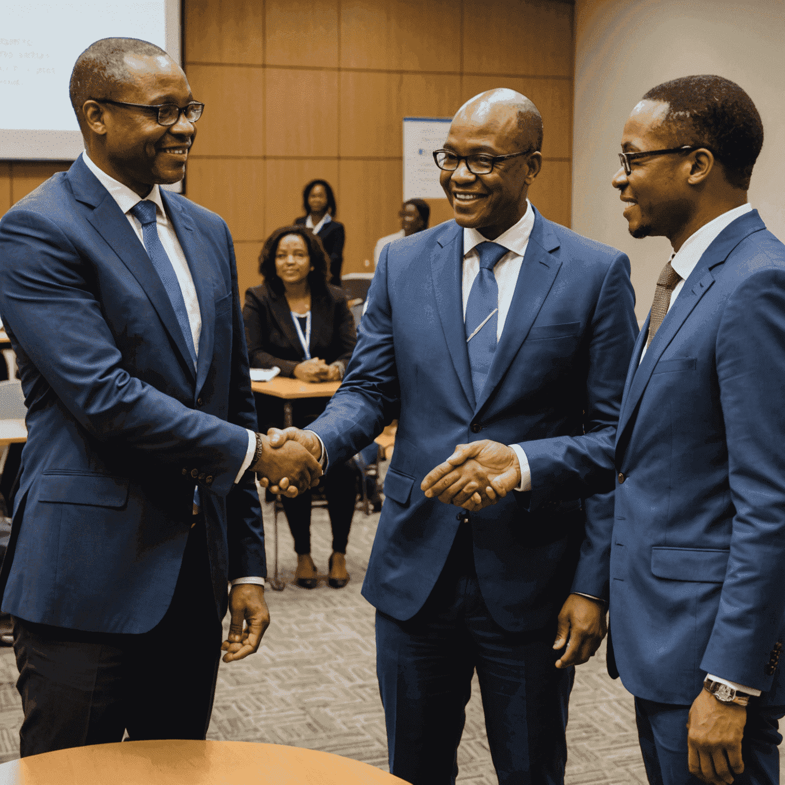 Mzansi Minds representatives shaking hands with university officials, signifying a new strategic partnership to drive innovation in financial planning and investment consulting in South Africa.