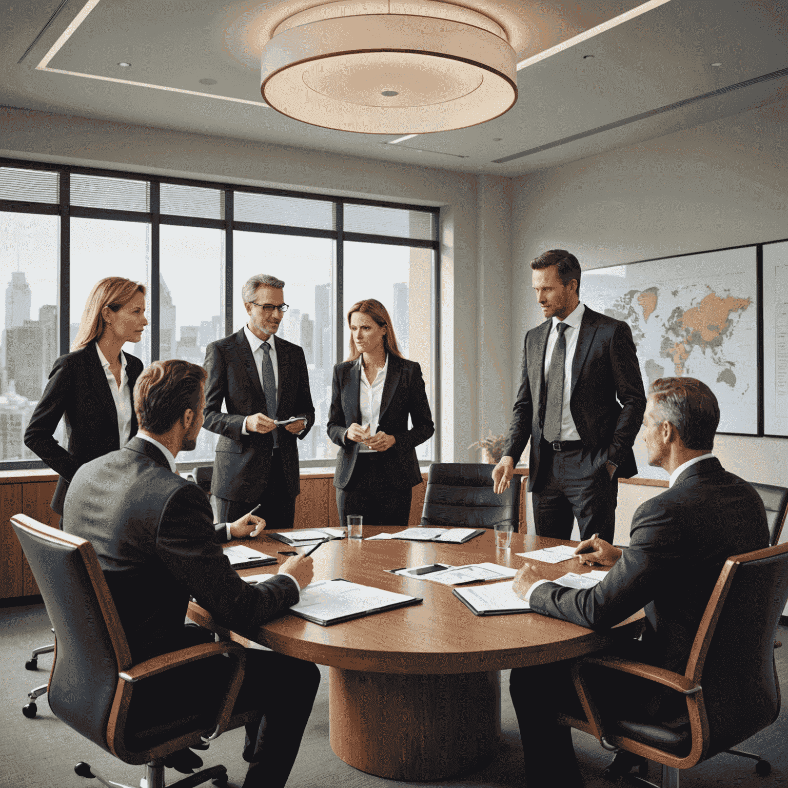 Illustration of business professionals discussing strategy around a conference table