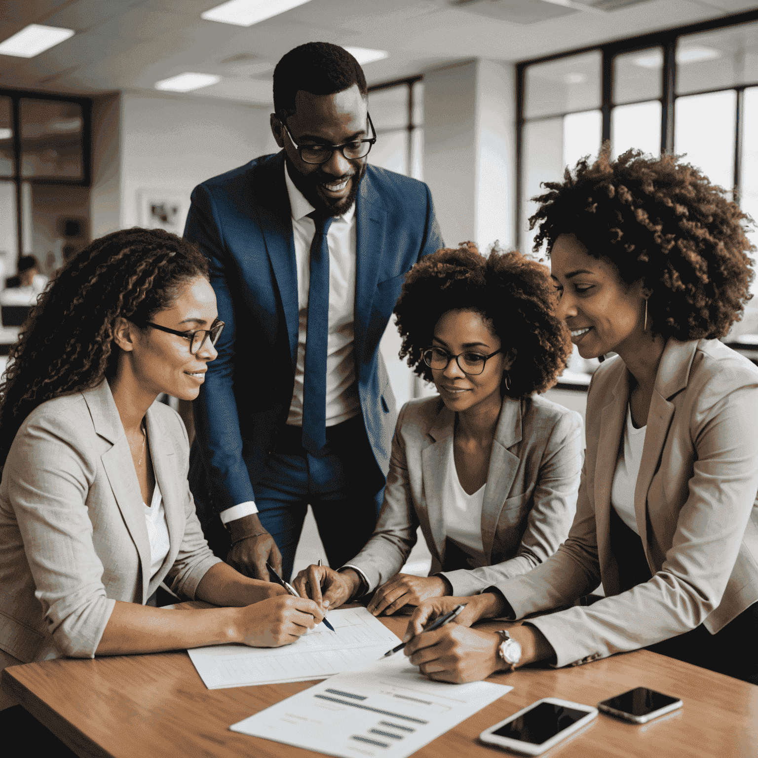 Diverse group of professionals collaborating in an office setting